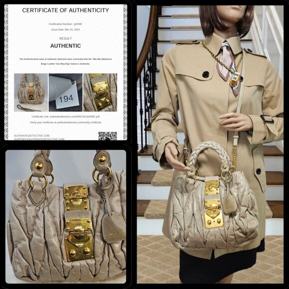 Miu Miu  Matelassé Beige Leather Two-Way Bag - Picture 4 of 17